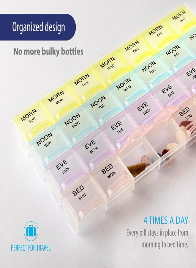 Deke Home - Pill Organizer 4 Times a Day (2 Pack), Weekly Medicine Box with Morning, Noon, Evening, Bed Compartments, Translucent, Easy-to-Open Pill Case, 7-Day Travel Medication Organizer for Vitamin - Image 3